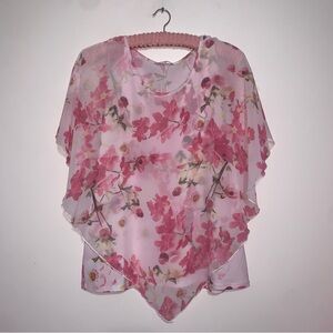 Notations Pink Floral Chiffon Blouse Large